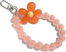 Orange Mobile Phone Strap Beaded Flower Bracelet Creative Hanging Rope Keycha...