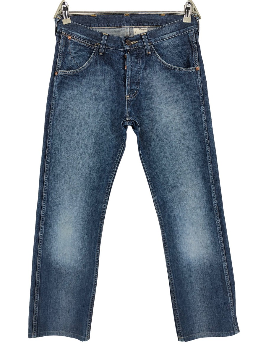 Jean Droit Délavé Bleu Wrangler - Taille W34 L30 - Coupe Régulière - Occasion Très Bon état