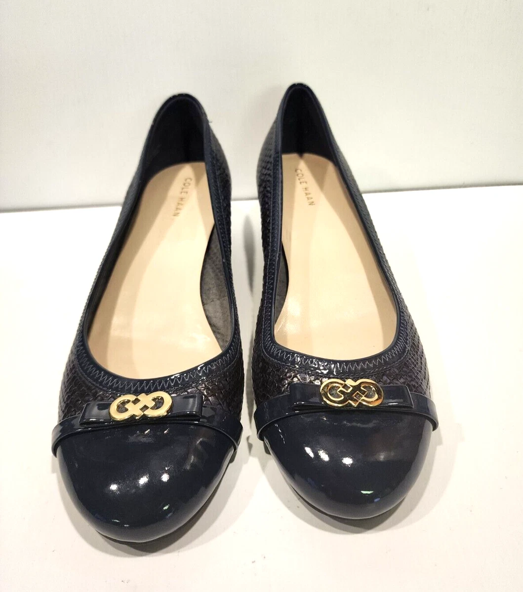 Cole Haan Elsie Women s Logo Wedge II Navy Patent Leather Snake