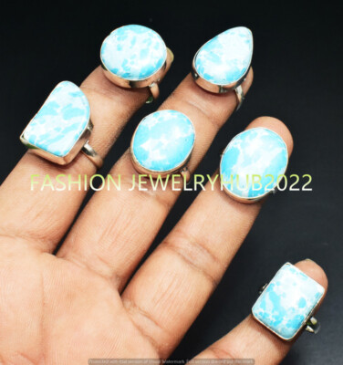 Larimar Gemstone Handmade Rings 50pcs Lot 925 Silver Plated Jewelry