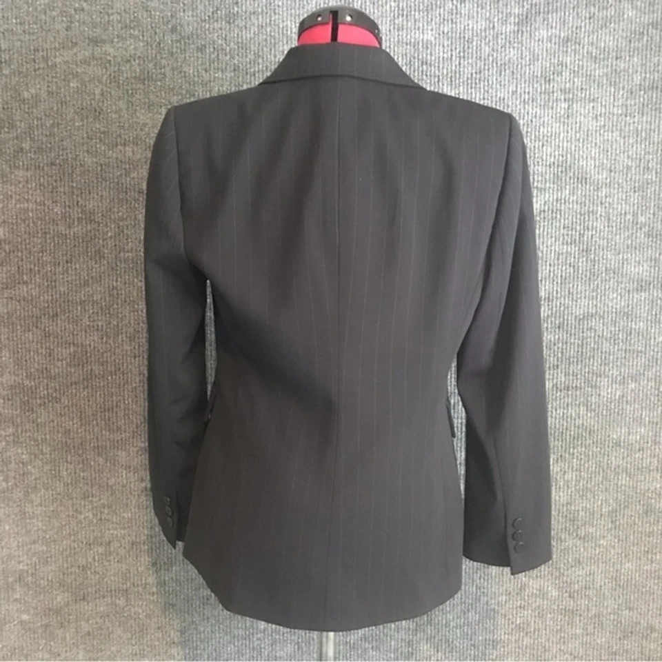 Blazer Tahari ASL Mujer Pequeña Talla 6P Azul Marino Rayas Un Botón Manga Larga Foto 4 de 4