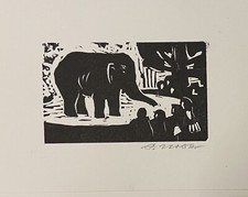ARNO MOHR - TIERPARK (DER ELEFANT) - Holzschnitt 1985