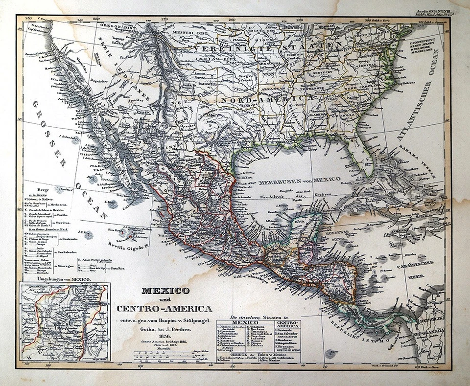 Mapa Stieler 1847 - Estados Unidos Texas México California Centroamérica Panamá Foto 2 de 4