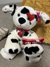 Build A Bear Be Mine Dalmatian with Heart Eye Bone and Heart Necklace
