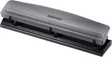 Office Premium 3 Hole Punch, 12 Sheet Capacity, Metal, Rubber Base, Easy-Clean T