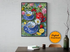 Digital Image Picture Wall art Tea Pot with Cups for living and bed room C-3