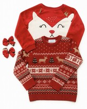 Kids Christmas Sweaters Bows Set Of 4 6-7Y