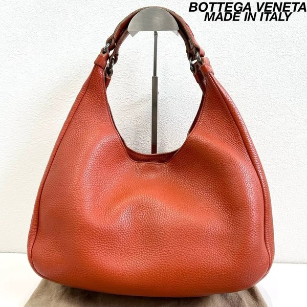 Bottega Veneta Campana Intrecciato Leather Hobo Tote Bag Red Orange