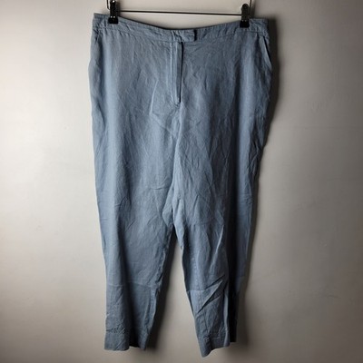 Jaeger Damen Gr. 14 Blau 100% Leinen Knöchel Lagenlook Sommer Hose Freizeit