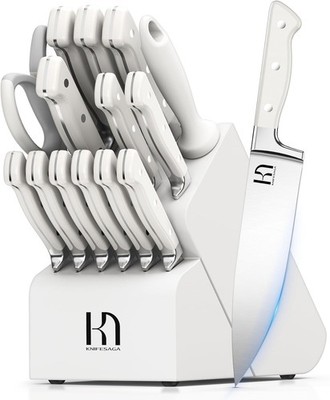 KnifeSaga 15 Piece White Kitchen Knife Set, Japanese High Carbon Stainless Steel