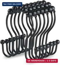 Goowin Shower Curtain Hooks, 12 Pcs Shower Curtain Rings, Stainless Steel Black