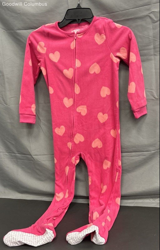 Carter's Girls Pink Heart Print Fleece Full Zip Footed Pajamas Size 6 NWT