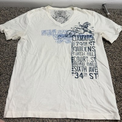 Y2k Express V-Neck Cotton Tee with Blue Graphic Size Medium Short Sleeve Shirt