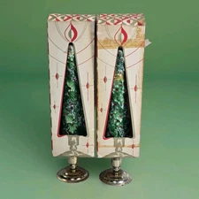 VTG Penn Wax Works No.773 Christmas Tree Candle Set w/ Boxes Brass Holders 10”