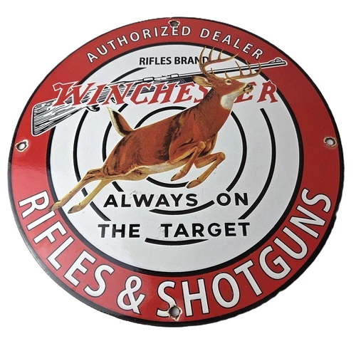 Vintage Winchester Sign - Rifles & Shotguns Firearms Gas Pump Porcelain Sign