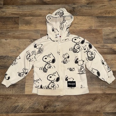 Zara x Peanuts Zip Up Girls Hoodie Snoopy White Size 8