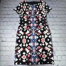 Talbots NWOT Black, White, Blue, & Coral Geometric Sheath Shift Dress Size 12