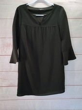 Madewell Starland Bell Sleeve Dress Womens Sz Small Black V Neck Shift Style
