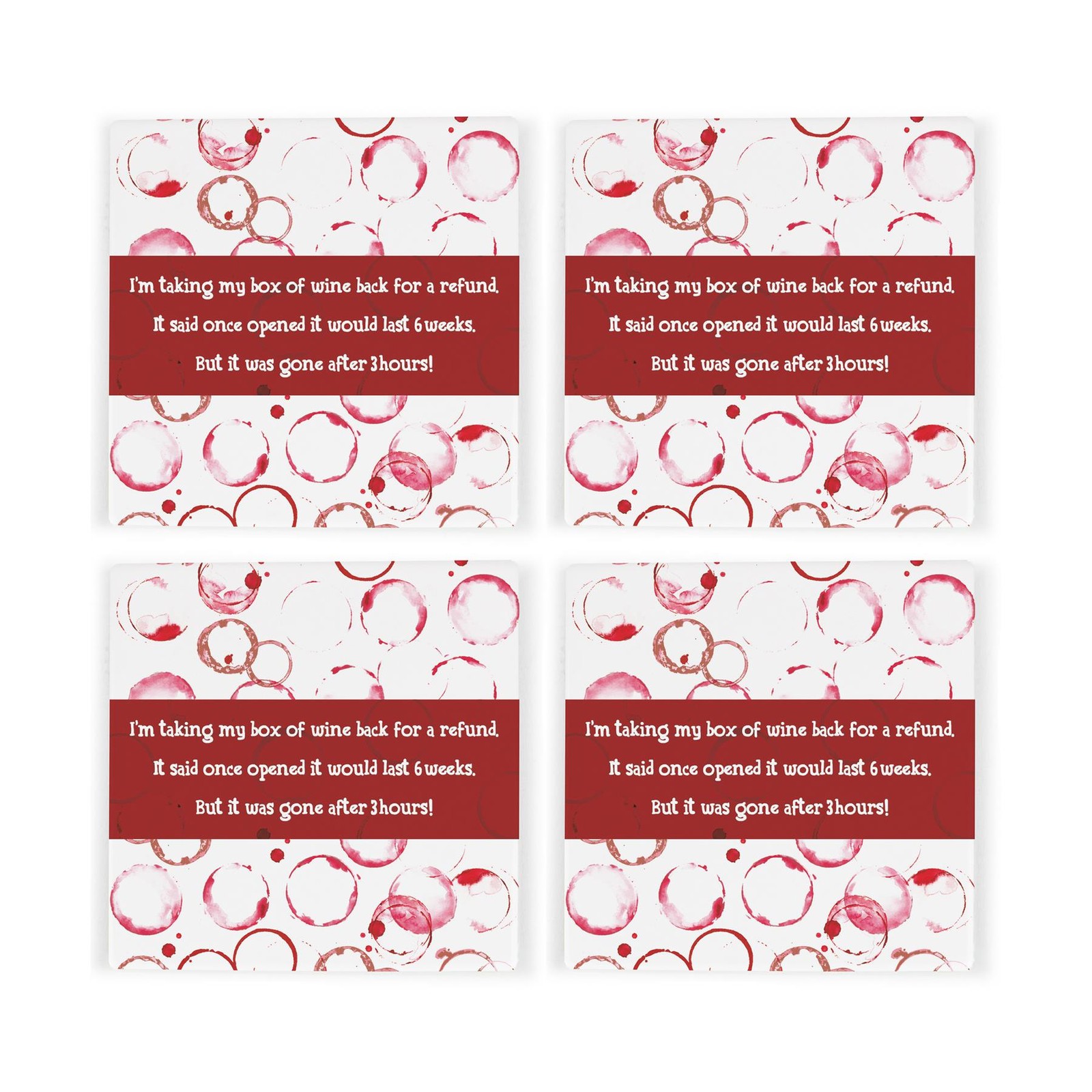 Wine Joke Ceramic Coasters Set of 4 - Wine Themed Tableware Gift