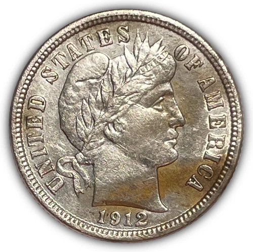 1912 Barber Silver Dime Almost Uncirculated AU Coin, Issues #24697