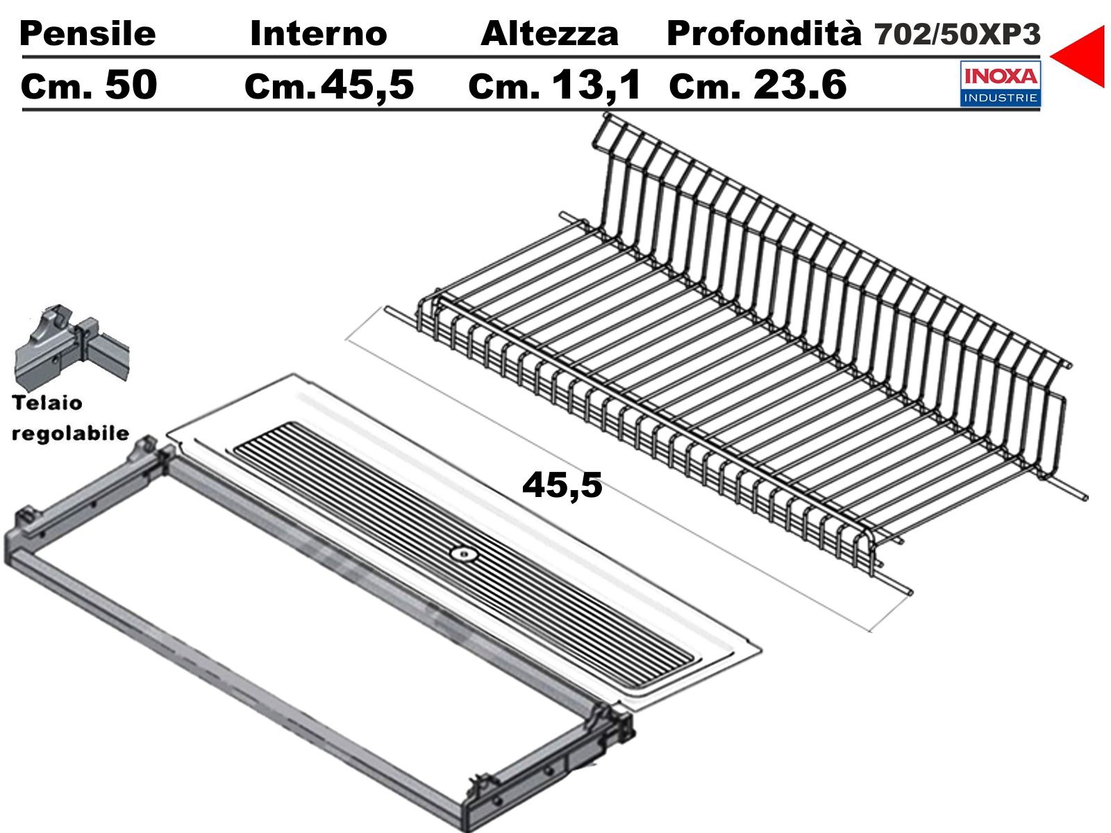 Scolapiatti Inox 702 Vasistas per Pensile da 50 - Ordine in Cucina
