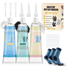Sock Stop, 3 50ml White Clear Black Sock Grip Glue Washable Stop Non Slip...