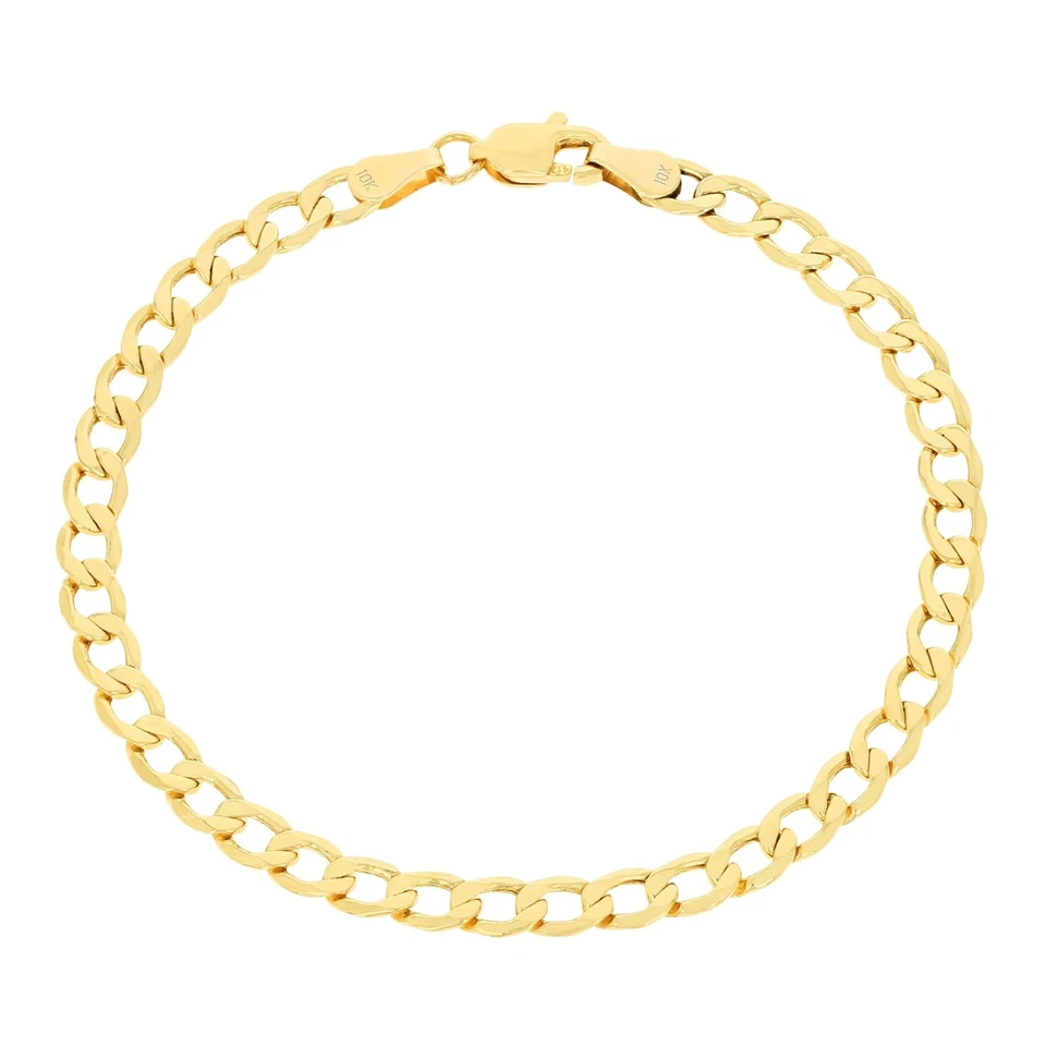 Brazalete de cadena de eslabones cubanos de oro amarillo de 10 quilates de 4,5 mm para mujer hecho en Italia de 7"