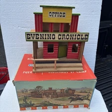 Vintage Hausser Elastolin Western Evening Chronicle Wood Building 1950s with Box