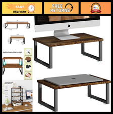Wood Monitor Stand Riser 2 Pack - Antique Brown Desk Organizer for PC/TV/Laptop,
