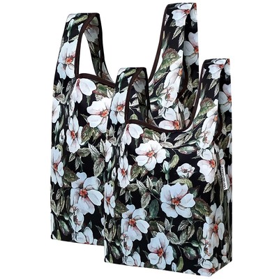 JoliBag Collection Reusable Shopping Bag (Set of 2), White Pansies