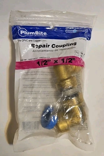 PlumBite 1/2”x 1/2”X4" Brass Repair Coupling Fits CPVC & Copper SharkBite Style - Picture 3 of 3