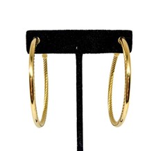David Yurman 18K Yellow Gold 3mm Large Cable Hoop Earrings 2.25" 19g