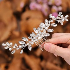 Silver Rhinestone Bridal Hair Comb with Pearl Crystal Wedding Hair Piece