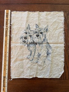 Vintage Schnauzer Terrier Dogs Cross Stitch Completed No Frame