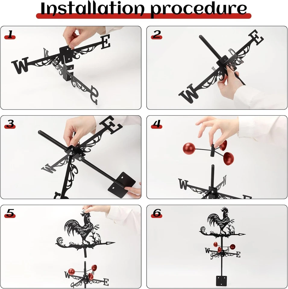 Weather Vane with Rooster Ornament,Cast Iron Wind Weather Vane for Roofs Rooster - Image 4 of 4