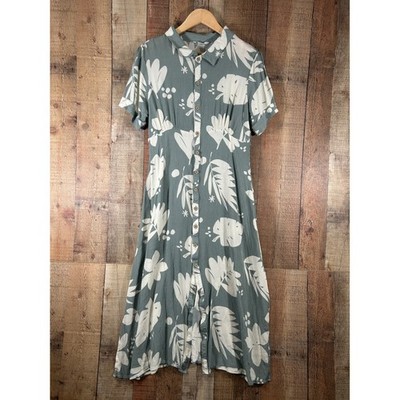 O'Neill Sage Green Tropical Midi Maxi Dress Button Front XL Surfer Beach  Viscose | eBay