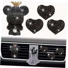 Heart  Bear Air Vent Clips, 4 Pcs Bling Heart Car 0.25 Fl Oz Pack of 4 Black