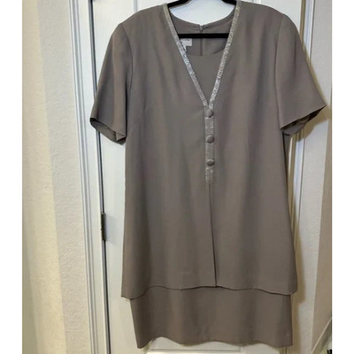 Evan Picone Gray 18W Dress w Beaded Neckline, Mother of the Bride or Groom