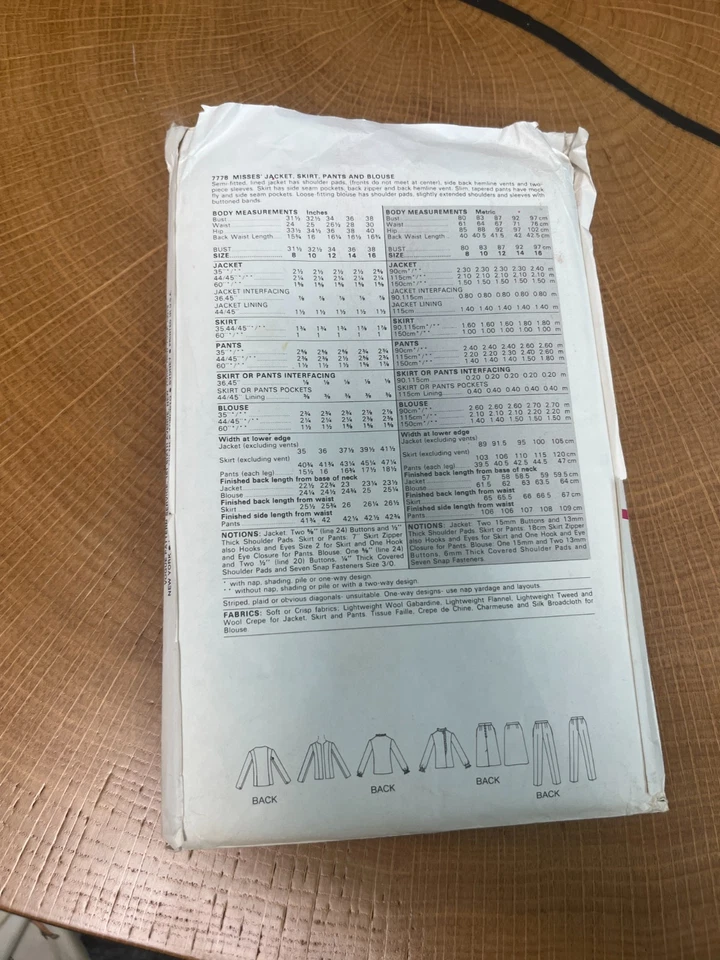 FREE SHIP! 7778 Vogue Patterns Size 10 Sewing Pattern Misses - Image 2 of 2