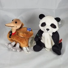Lot of 2 Coca Cola 1999 International Bean Bag Plush Kelp Kiwi Zongshi Panda NWT