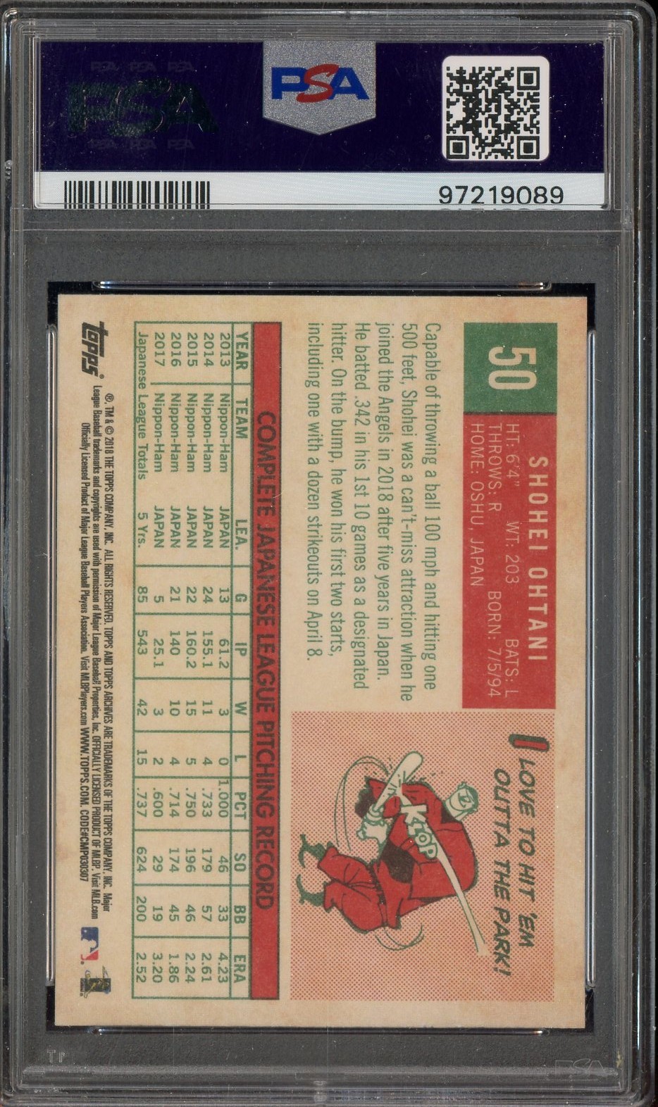 2018 Topps Archives Pitching Stance #50 Shohei Ohtani RC Rookie Angels PSA 10 view 2