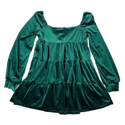 green velvet babydoll dress Altar'd State Emerald Tiered Min Square Neck Y2K 90s XL Christmas dress