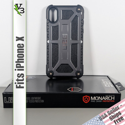 UAG Monarch Case for iPhone X / XS - Graphite Black Leather Rugged Case