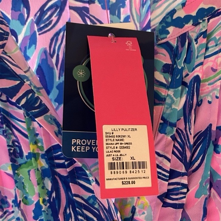 Lilly Pulitzer Seana UPF 50+ Dress XL V-Neck Button Front 3/4 Floral