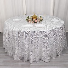 120" SILVER Mesh Round TABLECLOTH Wavy Embroidered Sequins Party Home