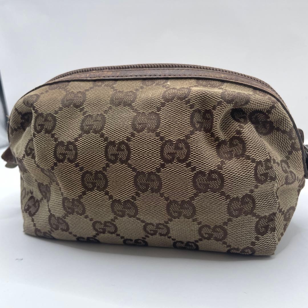 GUCCI GG Beige Bolsa de Cosméticos Bolso de Tocador Lona Cuero Logo Sujetador de Japón