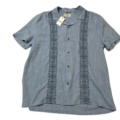 Marine Layer Shirt Embroidered Resort Button Down Size M/L Blue Vacation Beach