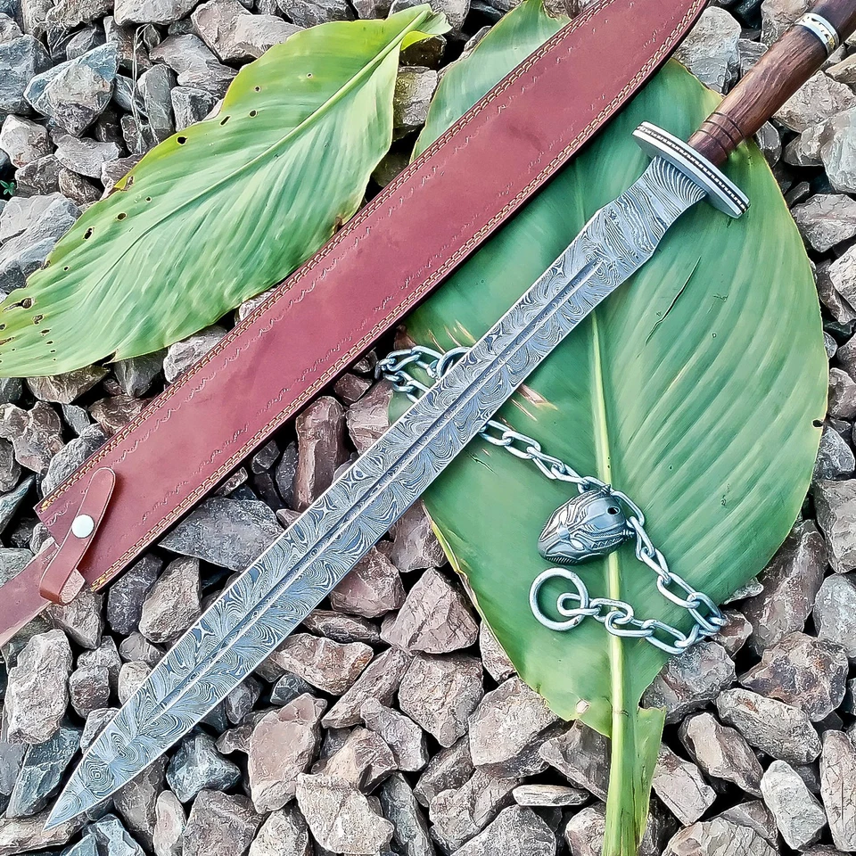 Handmade Damascus Steel blade Sharp Double Edge Sword KNIFE- Collectable -6515 - Image 3 of 4