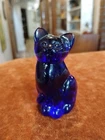 Vtg FENTON "95th Anniversary" Cobalt Blue Seated Cat Figurine 2 .75"