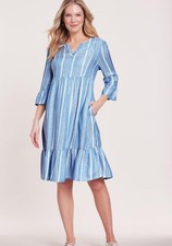 NEW Choose Sz Blue Striped Tiered Knee Length Flounce Dress Side Pockets BLAIR
